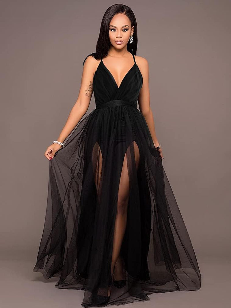 Women'S Sexy Deep V Neck Split Cocktail Party Formal Bridesmaid Maxi Dress