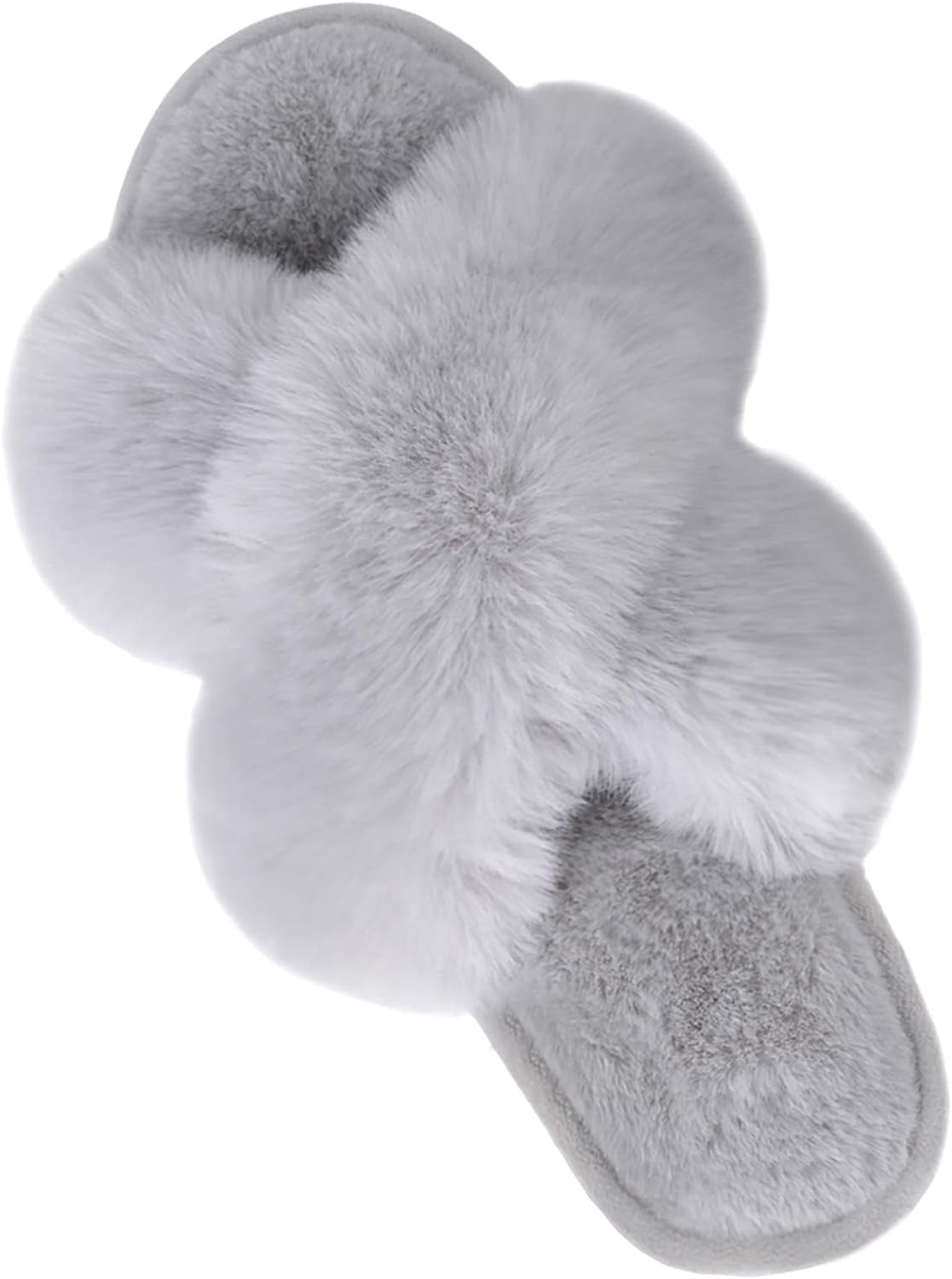 Women'S Cross Band Slippers Soft Plush Furry Cozy Open Toe House Shoes Indoor Outdoor Faux Rabbit Fur Warm Comfy Slip on Breathable