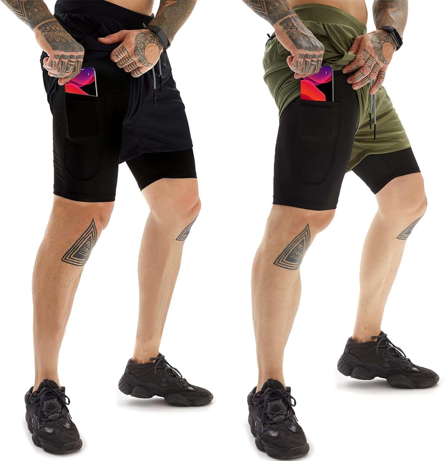 Mens Athletic Shorts 2-In-1 Gym Workout Running 7'' Shorts with Towel Loop