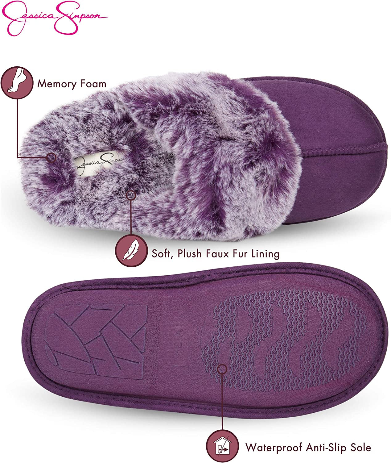 Women'S Comfy Faux Fur House Slipper Scuff Memory Foam Slip on Anti-Skid Sole